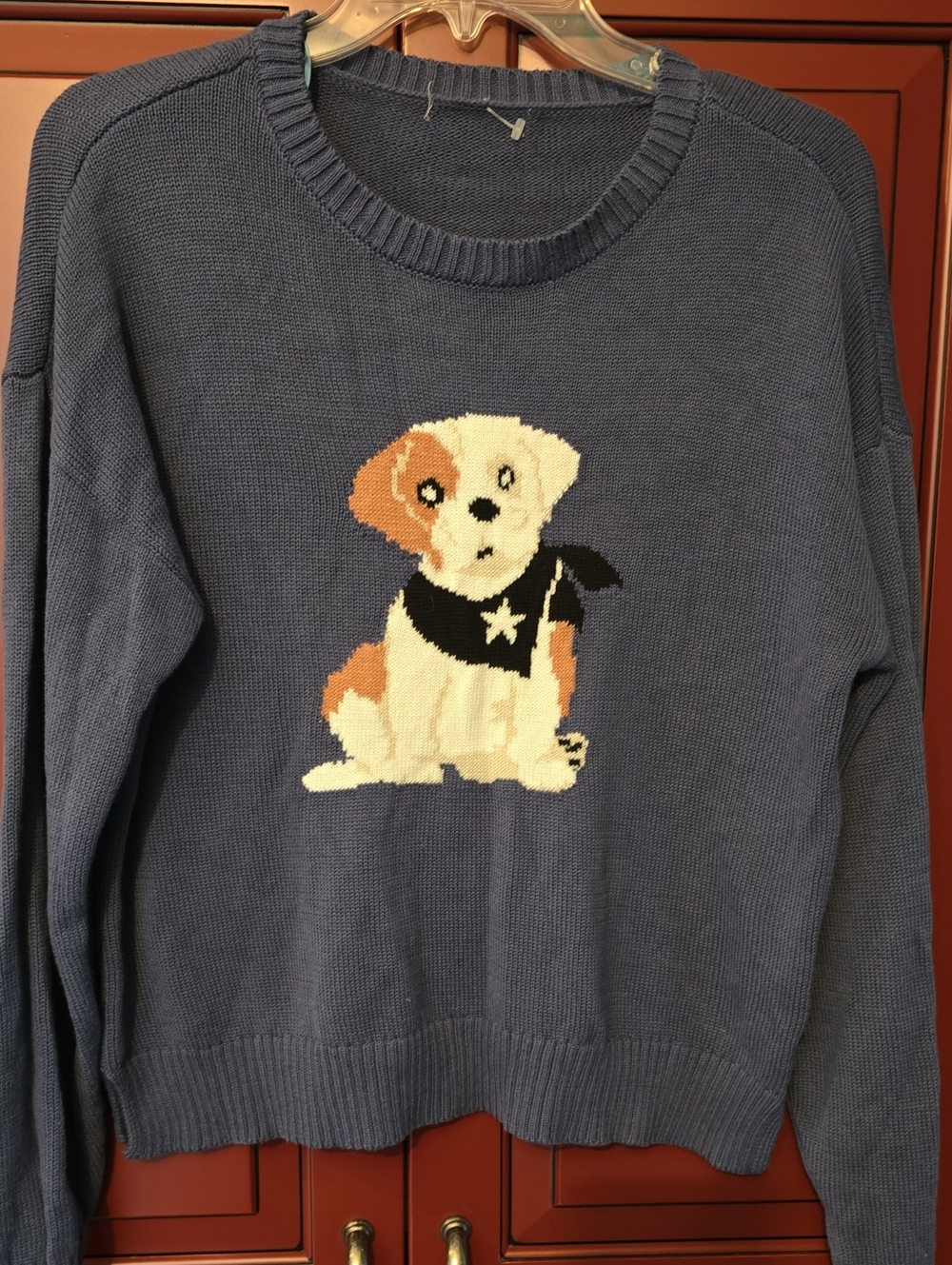 Blue Dog Graphic Sweater with Puppy Motif
